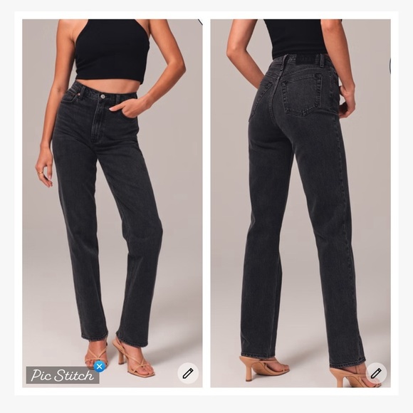 Abercrombie & Fitch The 90’s Straight Ultra High Rise Washed Black - Picture 1 of 9